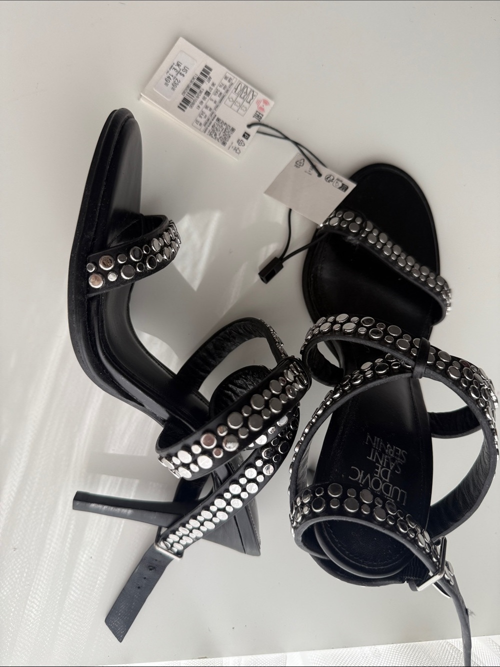 Zara sandals black leather genuine shoes studded Ludovic de saint Sernin 7.5 - Picture 5 of 6
